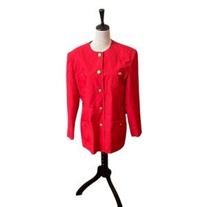 Vintage Red Lined Gold Button Career Business Suit Jacket Size 16 Morgan Miller